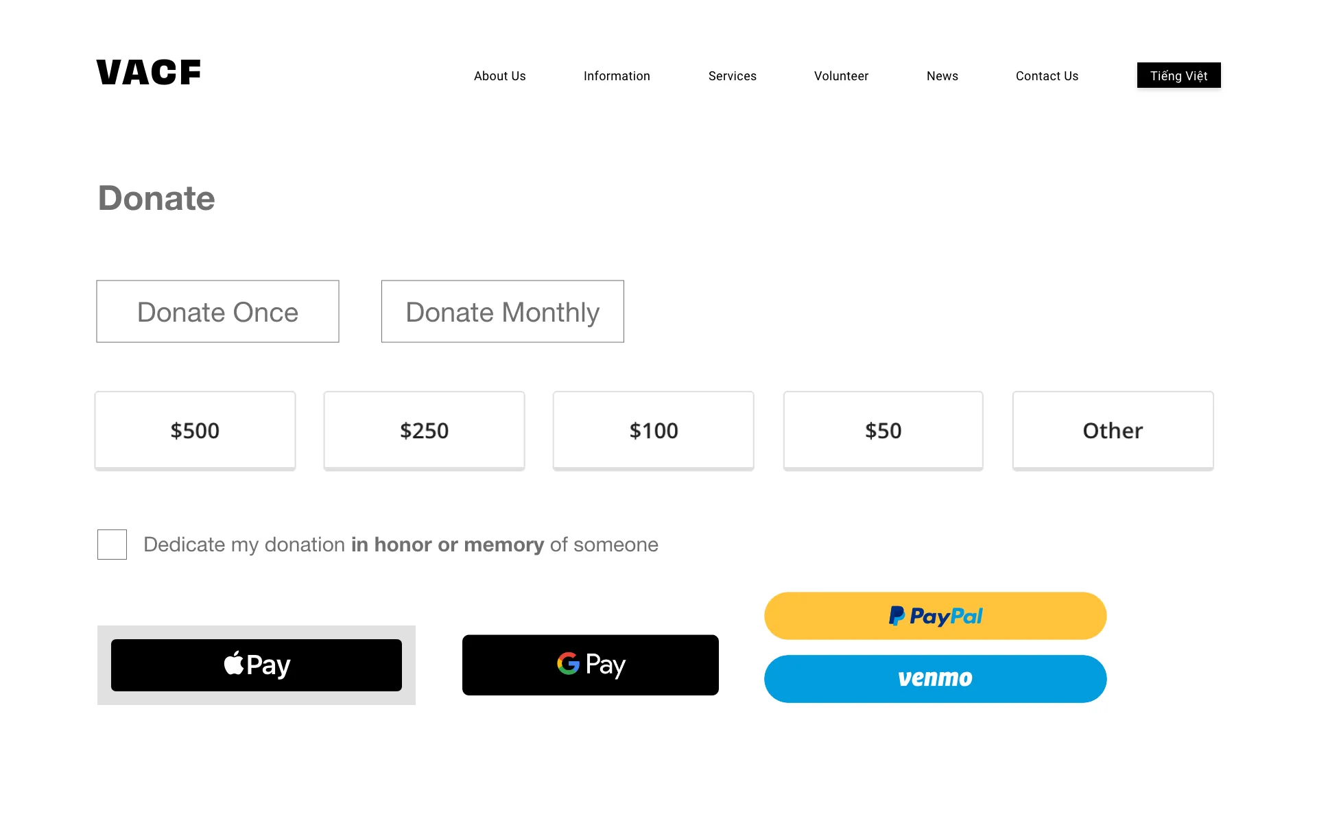 Low Fidelity Donate Prototype